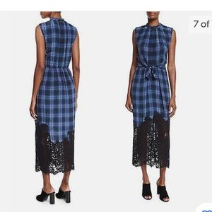 Rebecca Taylor - Navy & Purple Plaid Sleeveless Tie Front Dress w/ Lace Hem.